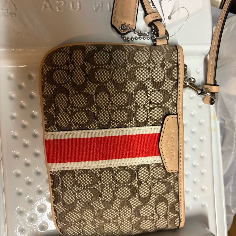 NWT Coach Brown and Red Women's Wristlet